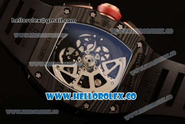 Richard Mille RM 011 Romain Grosjean Chronograph Miyota 9015 Automatic Carbon Fiber Case with Skeleton Dial Rose Gold Arabic Numeral Markers and Rubber Strap (KV) - Click Image to Close